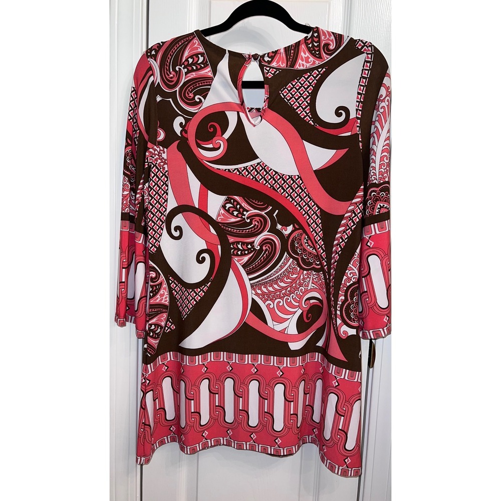 INC International Concepts Pink Brown Paisley Print Tunic Mini Dress Lg #retro - Picture 3 of 3